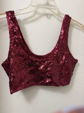 Sequin Crop Tank Top in Deep Burgundy
